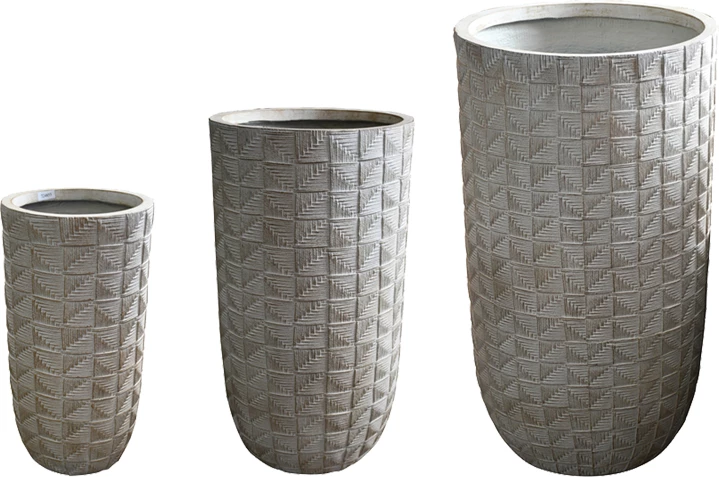 Set vazo Kallena, 3 copë, qeramikë, ngjyrë gri e çelët-bezhë