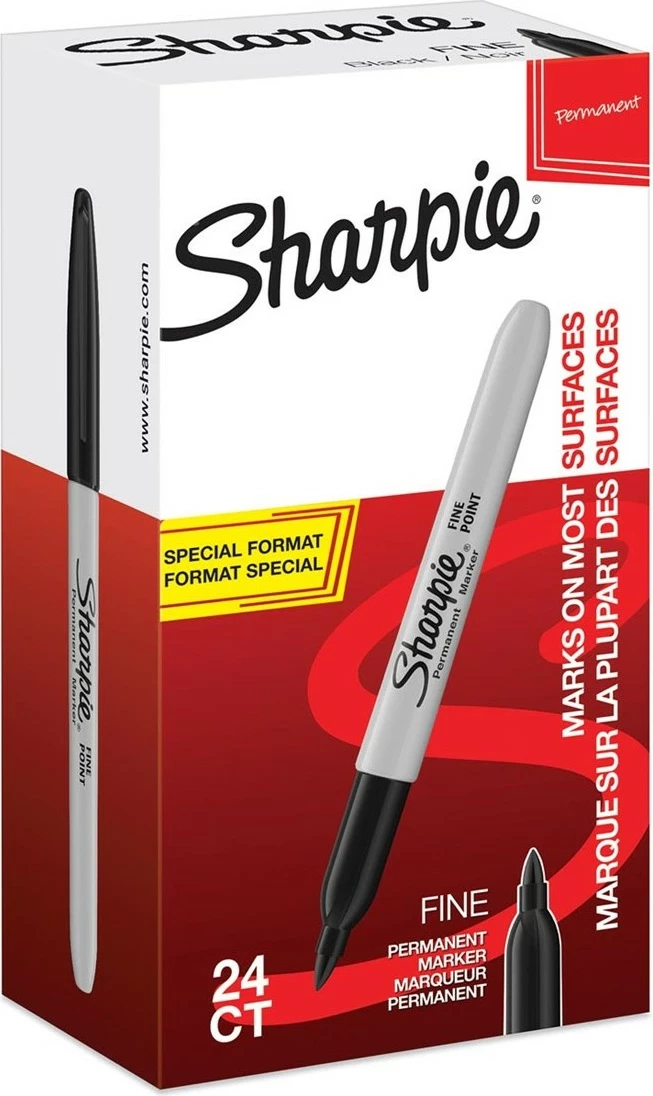Set markerash Sharpie Fine 24 copë, majë e hollë, ngjyrë e zezë, kuti