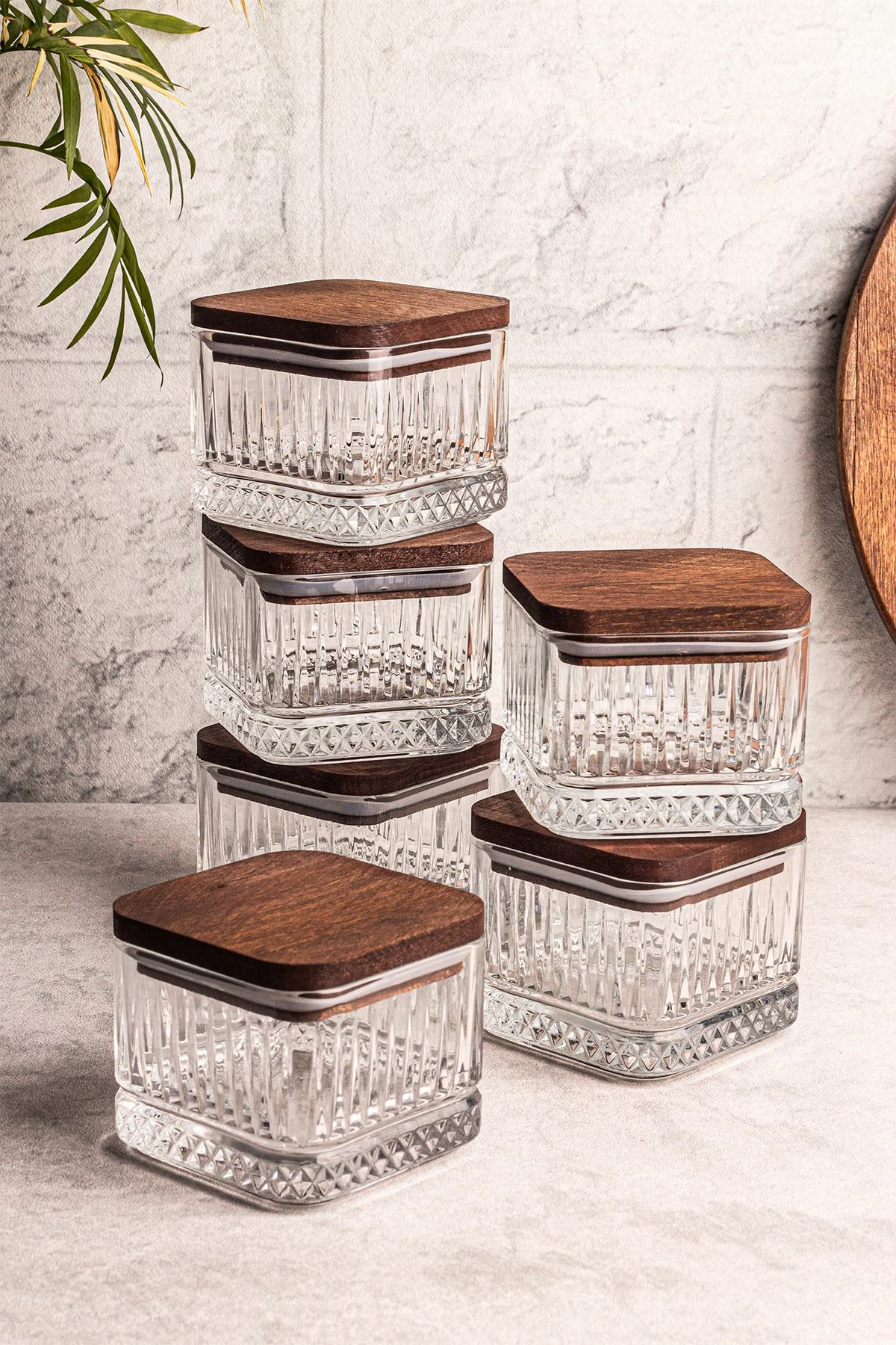 Set pjatash qelqi me kapak druri, 12 copë, Hermia Concept, Bella Kare 6