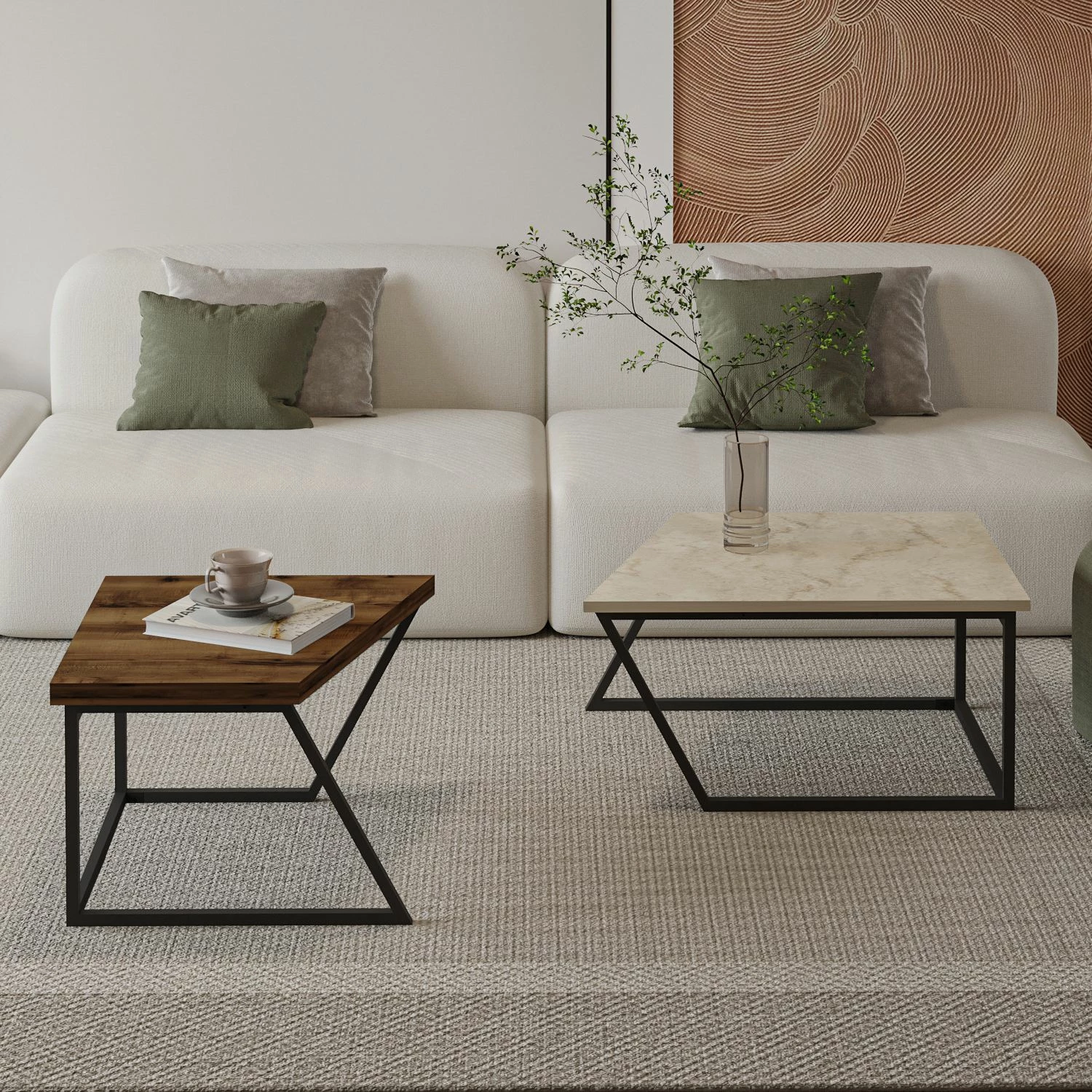Set tavolinash kafeje Skye Decor, Verona P0024623, travertin, arrë rustike