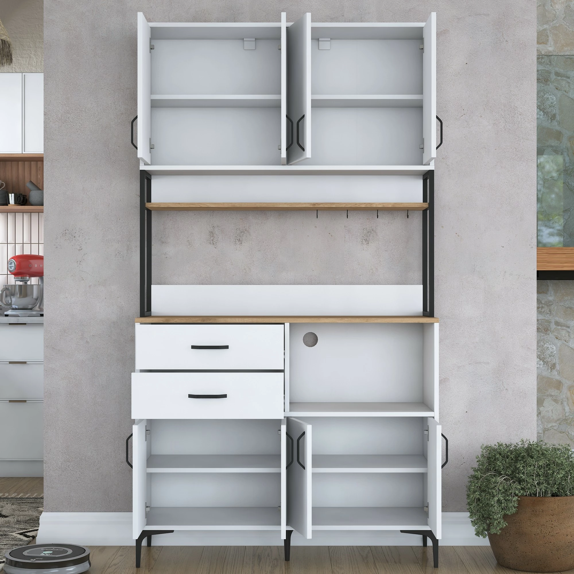 Dollap shumëfunksional, ngjyrë arre dhe e bardhë, Skye Decor, JE180 - 3403