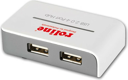 USB Hub ROLINE USB 2.0, 4 porte, me furnizim rryme, kabllo 0.5 m, gri/bardhë