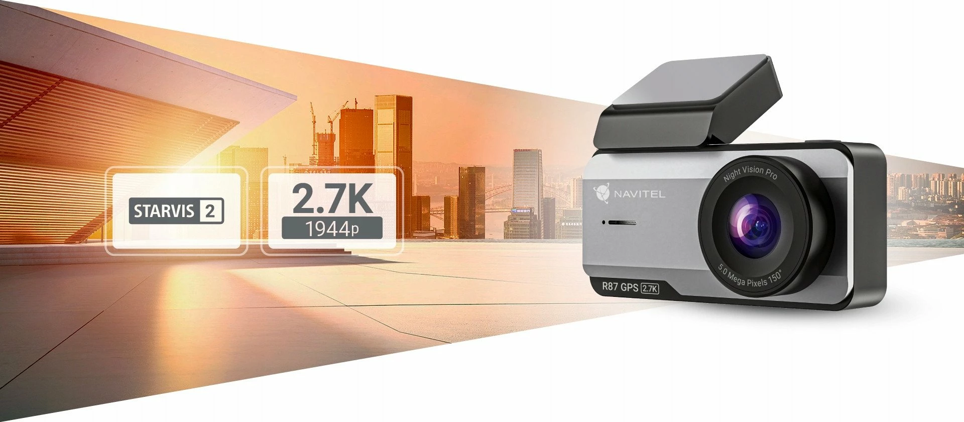 Kamerë regjistruese për veturë Navitel R87 GPS 2.7K, 150°, 3.7\", Wi‑Fi, microSD deri 256GB, e zezë/argjendtë