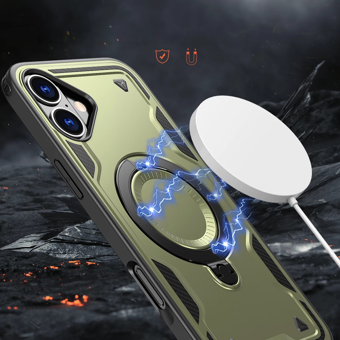 Mbështjellës Hurtel Hybrid Armor Trendy me MagSafe për iPhone 16 Plus, Jeshil
