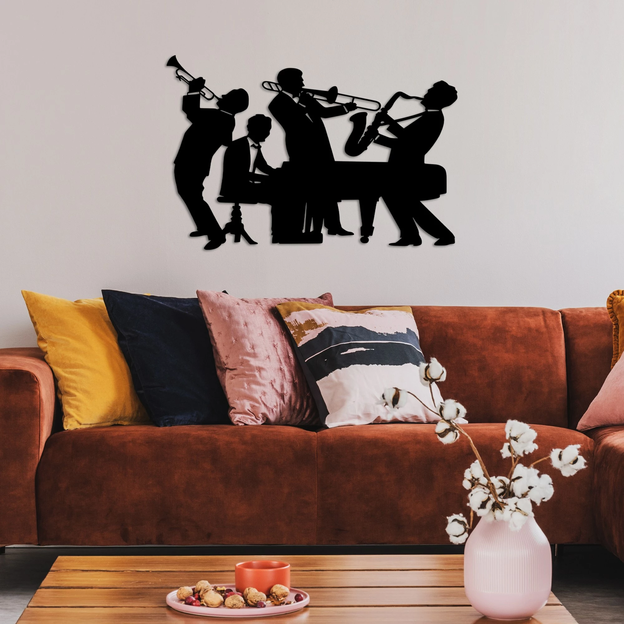 Aksesor dekorativ metalik për mur, muzikantë, Wallity, L