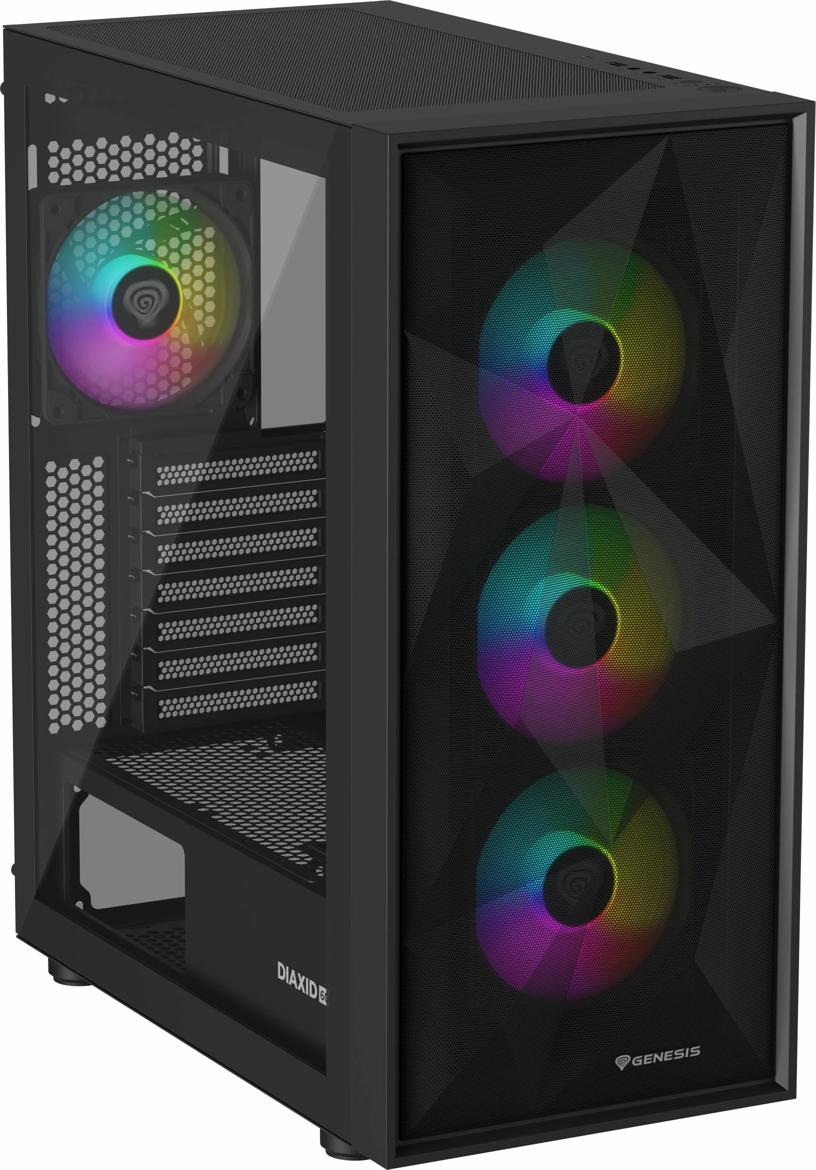 Kasë GENESIS Diaxid 605 ARGB NPC-2172 Midi Tower, ATX/mATX/Mini-ITX, USB-C, pa PSU, e zezë