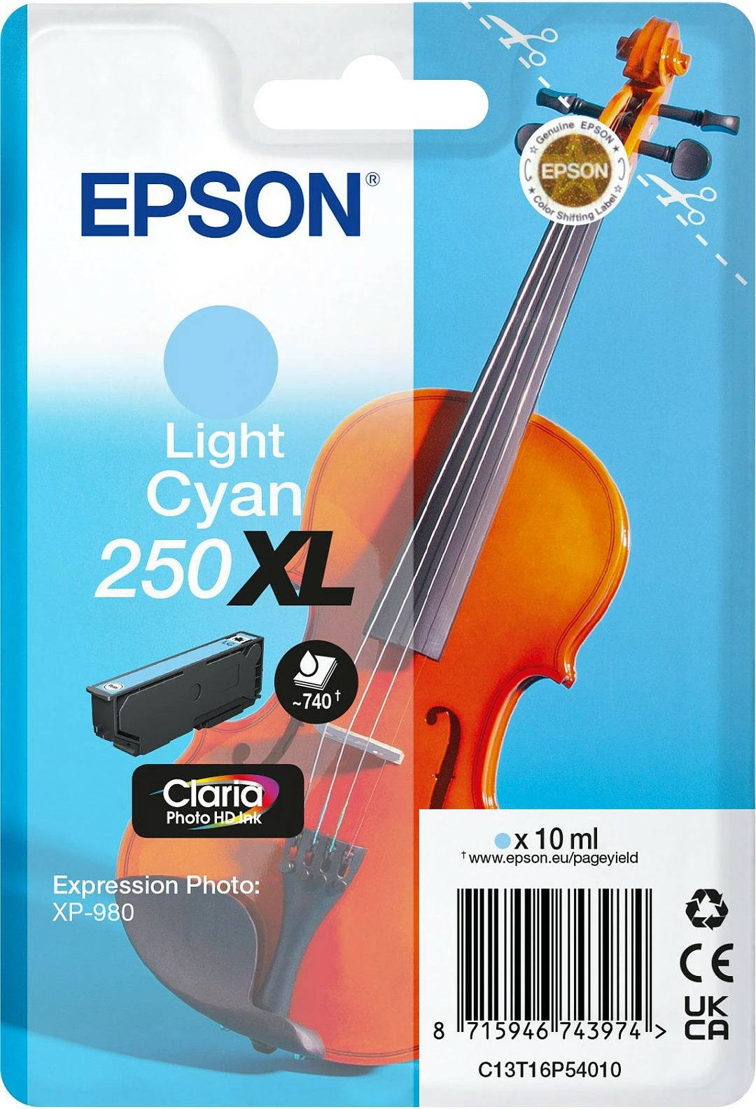 Kartuxh tinte Epson 250XL, 10ml, për Expression Photo XP-980, Cian i hapur