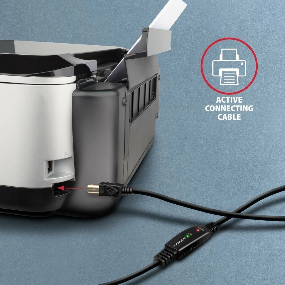 Kabllo USB Axagon ADR-215B USB-A në USB-B 15 m aktive (repeater), e zezë, set me kabllo energjie