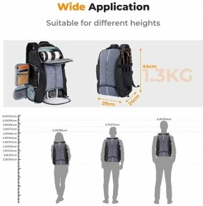 Çantë shpine për kamerë K&F Concept Camera Backpack 25L, për laptop 15.6\", 840D e papërshkueshme nga uji, me mbulesë shiu, gri