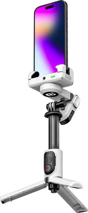 Gimbal stabilizator 4-në-1 për celular AOCHUAN Smart M1 Pro, 360° AI tracking, RGB, 1000mAh, set me telekomandë, i bardhë