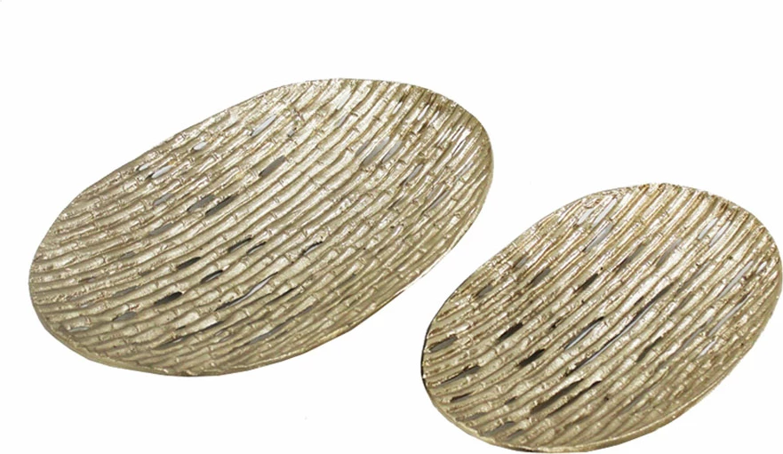 Set tabakosh ovale, 2 copë, alumin, ngjyrë ari antike, 45x37x7cm