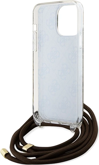 Mbështjellës Guess Crossbody Cord 4G Print për iPhone 15 Pro Max, Kafe