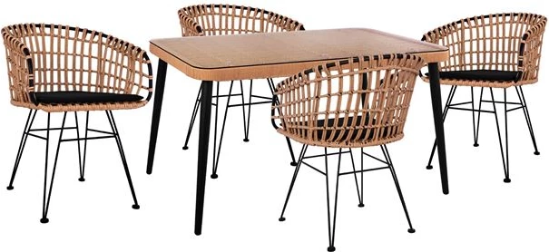 Set kopshti tavolinë & karrige Allegra Wicker FH10488, 5 pjesë, bezhë/të zeza