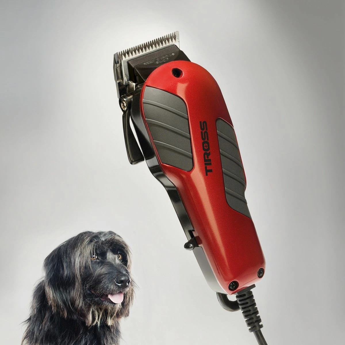 Makinë qethëse për qen Tiross TS-1349, 10W, 4 krehëra 3-12 mm, me kabllo, set me gërshërë/krehër/vaj/furçë pastrimi, e kuqe