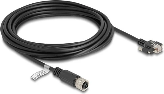 Kabllo Ethernet DeLOCK M12 D-coded 4-pin (femër) në RJ45 (mashkull), Cat5e FTP, 5 m, e zezë