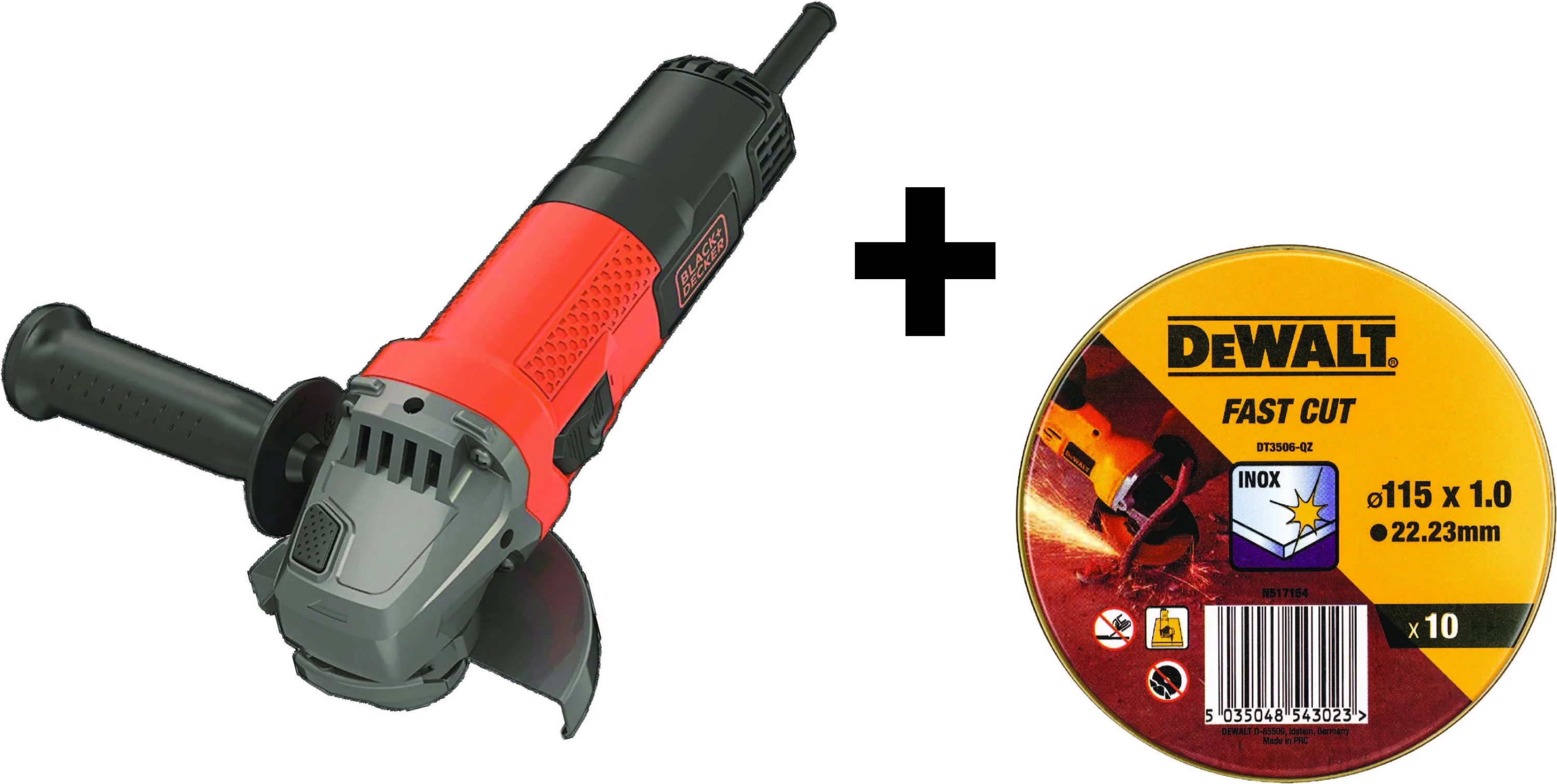 Fleks Black&Decker BEG110A5 750 W 115 mm + 5 disqe prerëse DT3506, kuq/zi
