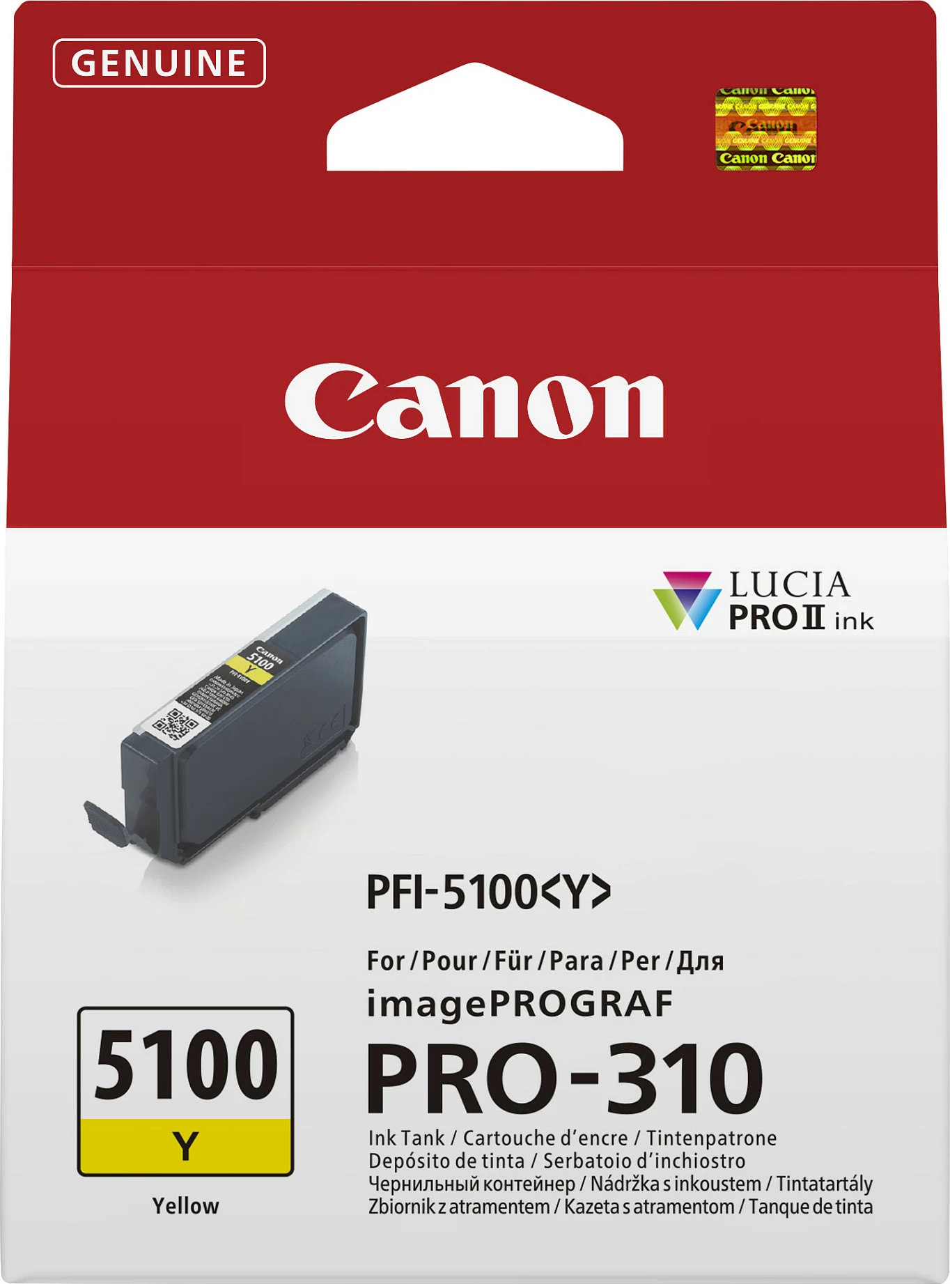 Kartrixh boje Canon PFI-5100 Y, 14.4 ml, për imagePROGRAF PRO-310, e verdhë