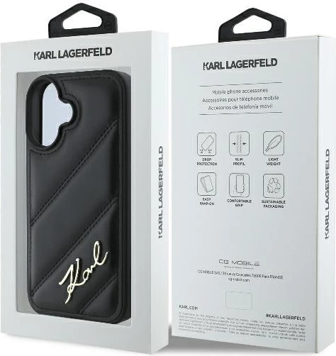 Mbështjellës Karl Lagerfeld Quilted Signature për iPhone 16 Plus, i zi