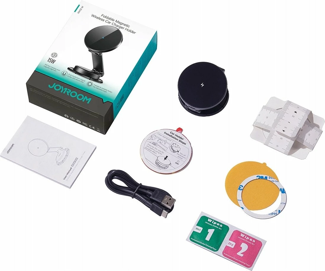 Mbajtëse magnetike për celular Joyroom JR-ZS408 me karikim pa tela 15W (Qi/MagSafe) për pult, e zezë