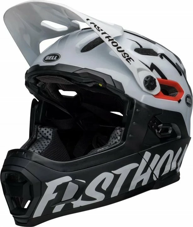 Kask full face Bell Super DH MIPS Spherical, L (58–62 cm), me mbrojtëse mjekre e heqshme, bardhë/zi
