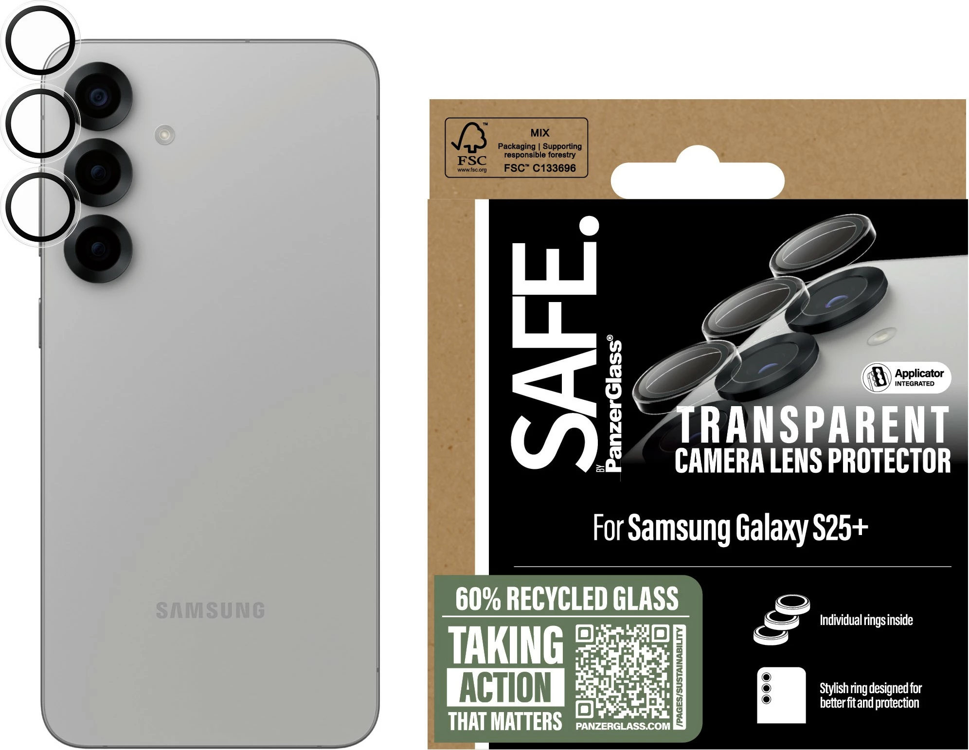 Mbështjellës kamerash PanzerGlass për Samsung Galaxy S25 Plus, transparent