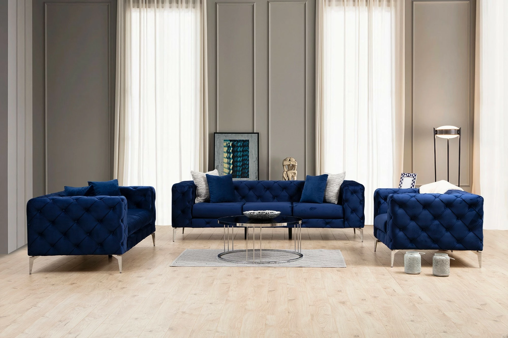 Divan treshe Atelier del Sofa, ngjyrë navy blue, Como