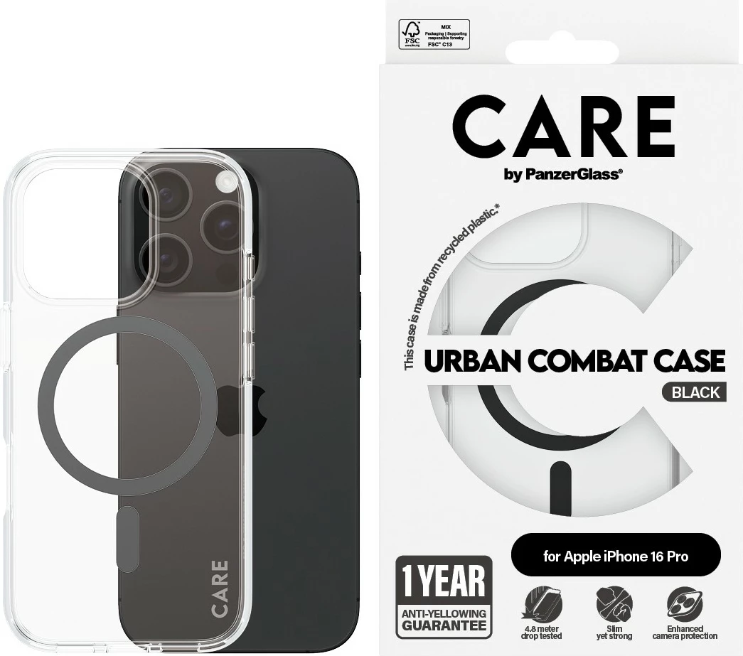 Mbështjellës PanzerGlass CARE Case Flagship MagSAFE për iPhone 16 Pro, transparent
