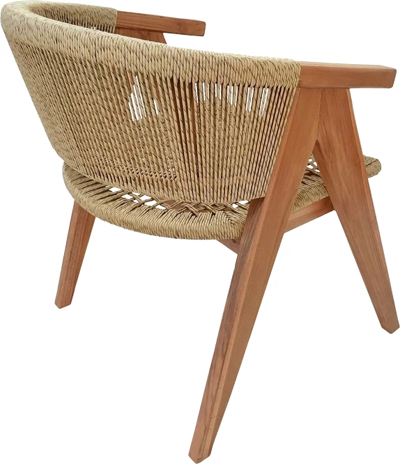 Karrige me krahë Wolly dru teak dhe litar pe, ngjyrë natyrale, 60x60x76cm