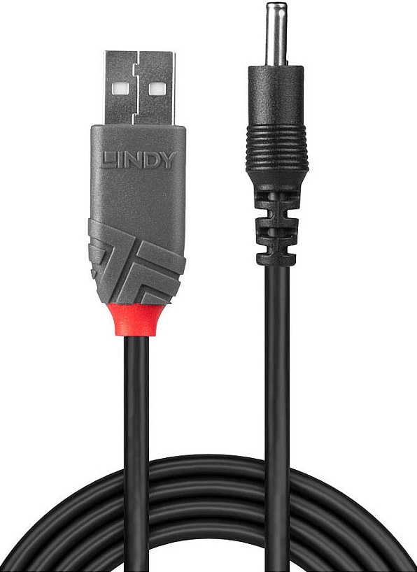 Kabllo rryme LINDY USB 2.0 USB-A në DC 3.5mm, 1.5m, 5V, e zezë