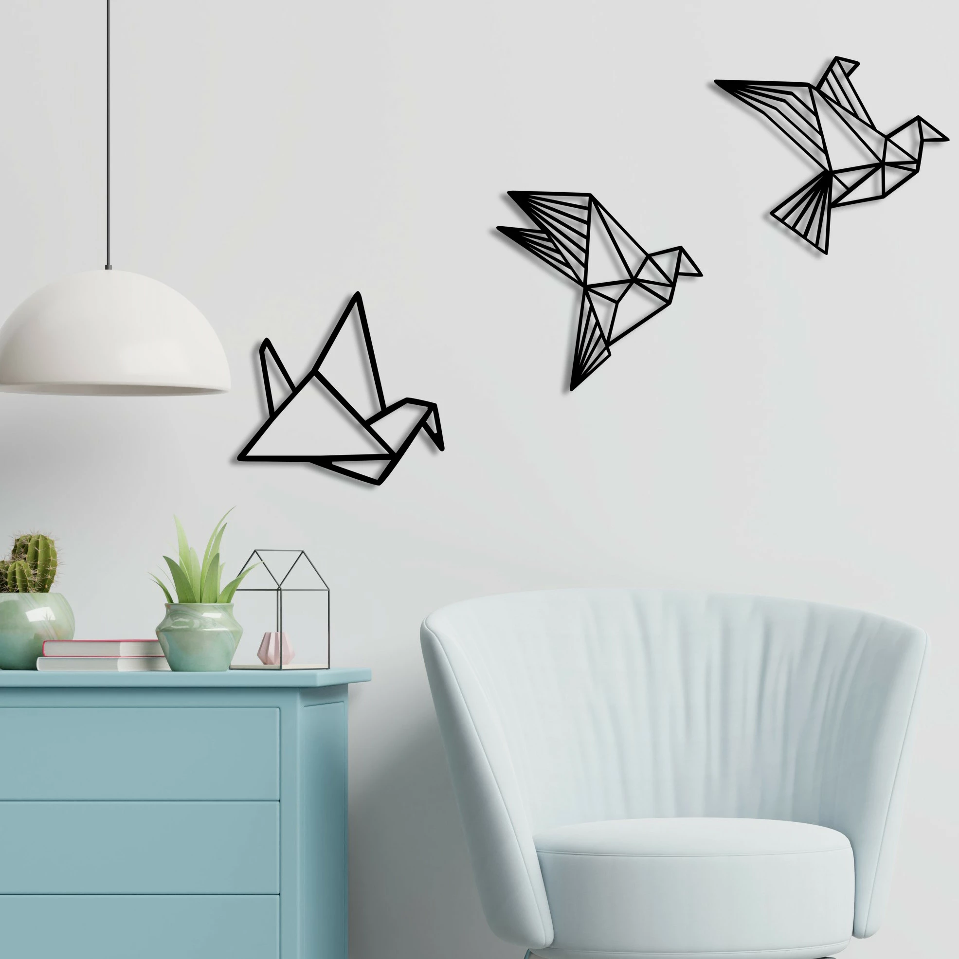 Aksesor dekorativ metalik për mur, Wallity, origami, ngjyrë e zezë