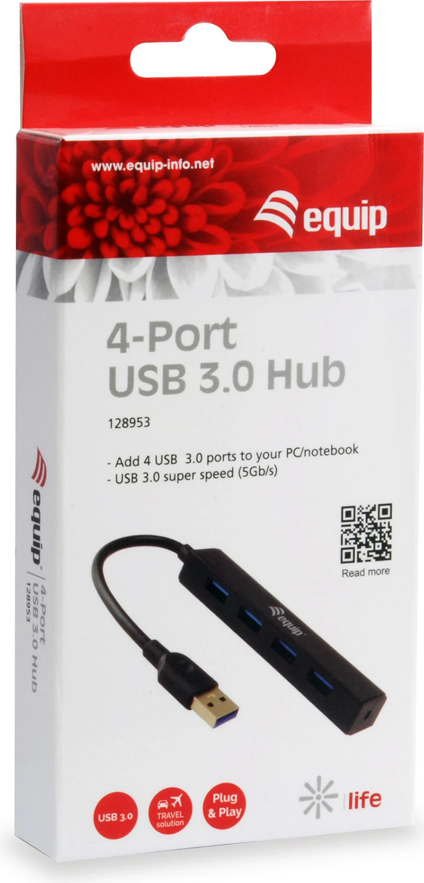 USB hub Equip 128953, 4 porta, USB 3.2 Gen 1, 5000 Mbit/s, plastik, zi