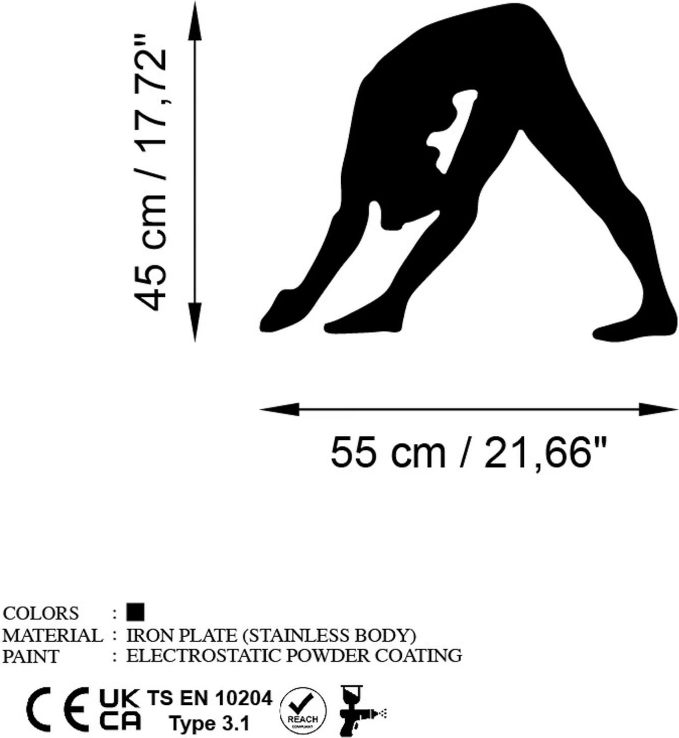 Aksesor muri dekorativ prej metali, Wallity Yoga 14, ngjyrë e zezë, 55x45cm