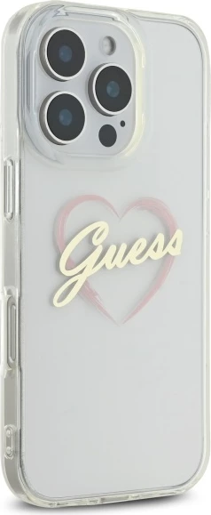 Mbështjellës Guess IML Heart për iPhone 16 Pro Max, Transparent