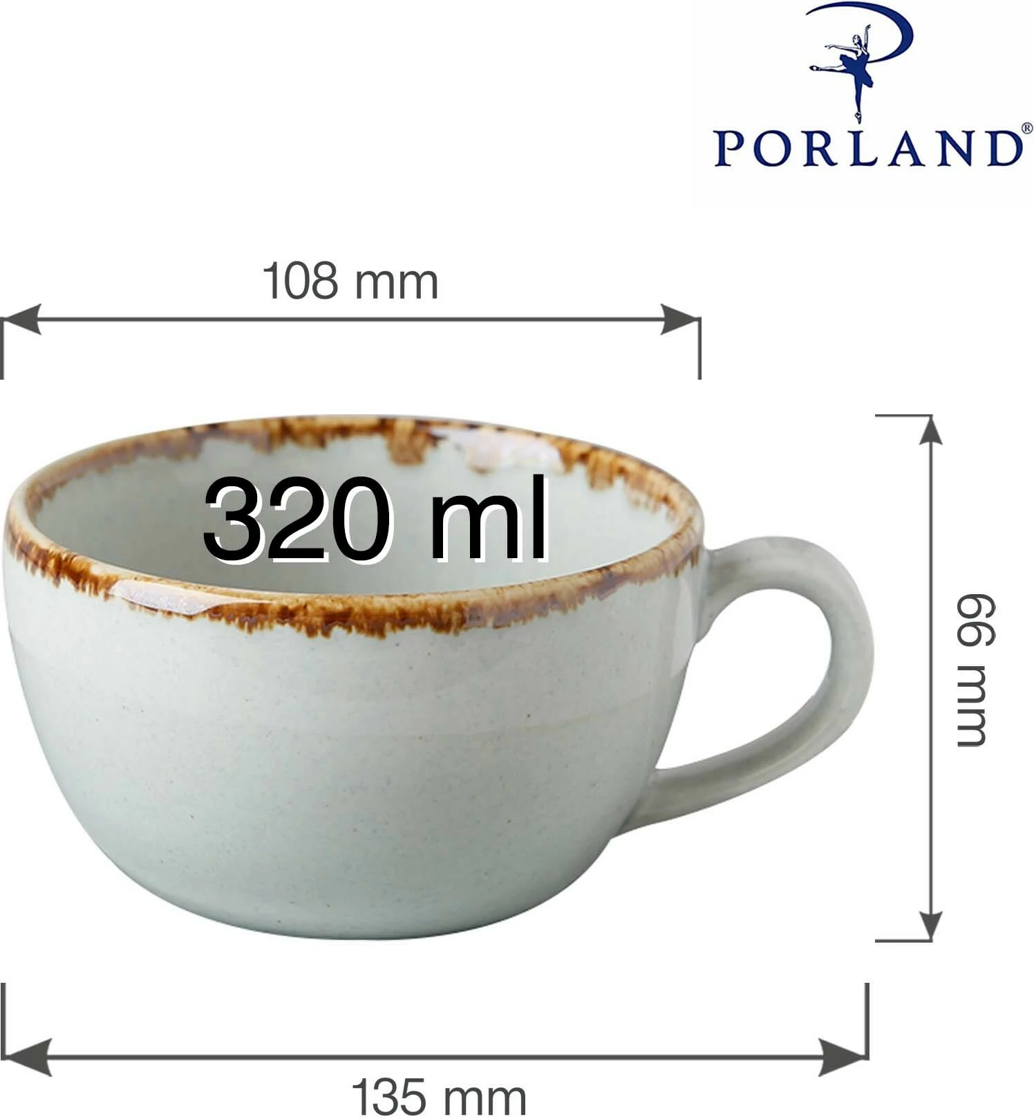 Filxhan porcelani Porland Seasons Ashen 320 ml, gri e çelët, set 6 copë