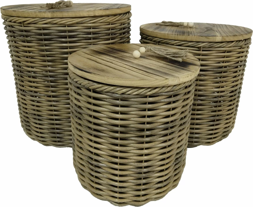 Set kuti magazinimi KEGAN, 3 copë, dru dhe ratan, 41x41x42, ngjyrë kafe