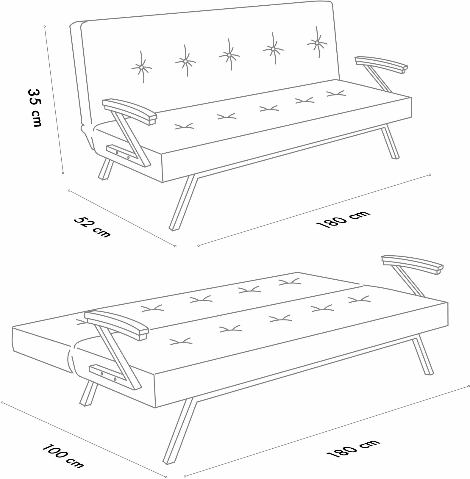 Divan-krevat 3 vende, Atelier del Sofa, Zven, ngjyrë gri