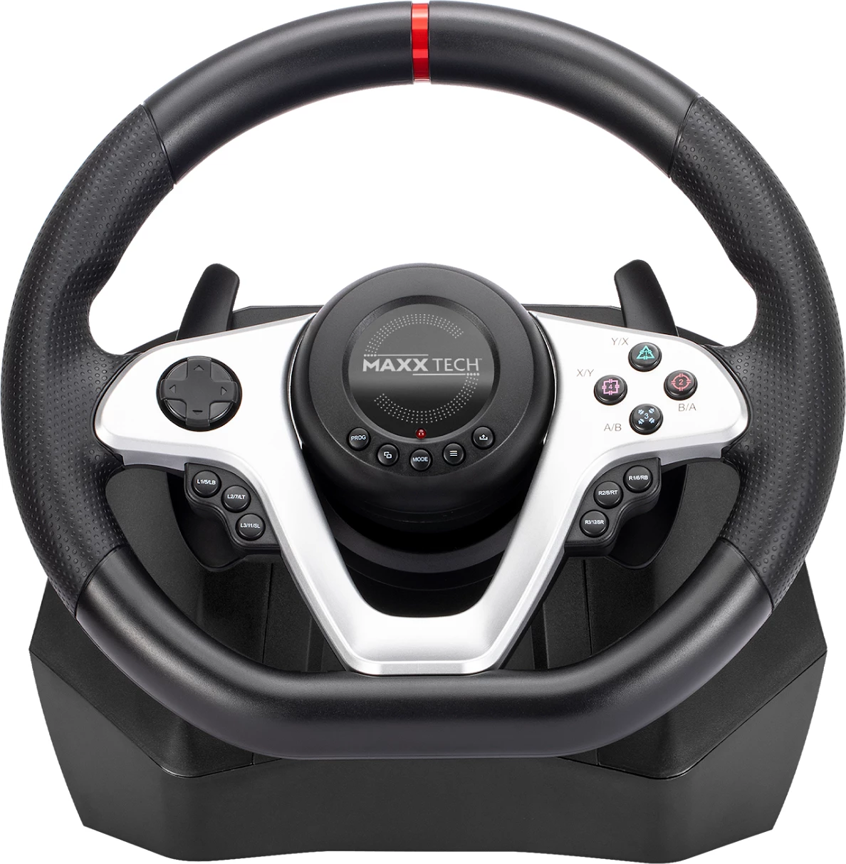 Timoni racing MAXX TECH PR279, rrotullim 270°/900°, kompatibil me PC/PS4/Xbox/Nintendo Switch, me set 2 pedale, i zi/argjendtë