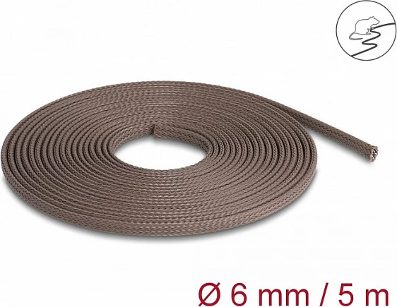 Gyp mbrojtës kabllosh DeLOCK, 5 m, Ø6 mm, poliester, i zgjatshëm, rezistent ndaj brejtësve, kafe