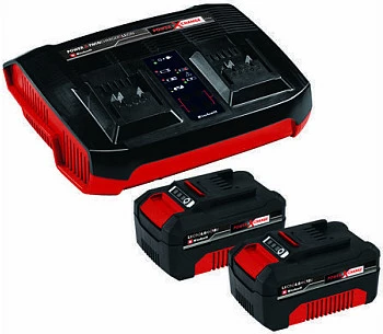 Set baterish Einhell Power X-Change 2x 4.0Ah me Twincharger, zi/kuqe