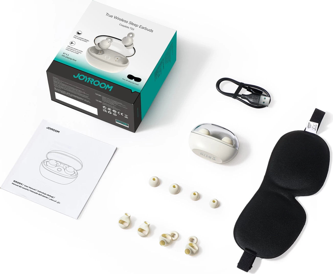 Kufje wireless in-ear Joyroom JR-TS3, për gjumë, Bluetooth 5.3, 400 mAh, Bardhë