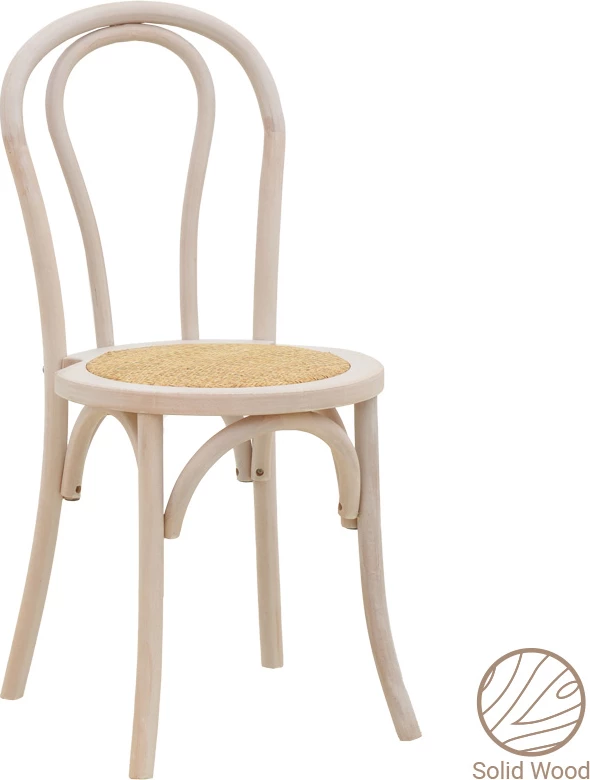 Karrige stackable Vienna Azhel, dru ahu ngjyrë e bardhë, ulëse ratan natyral, 41x50x89cm