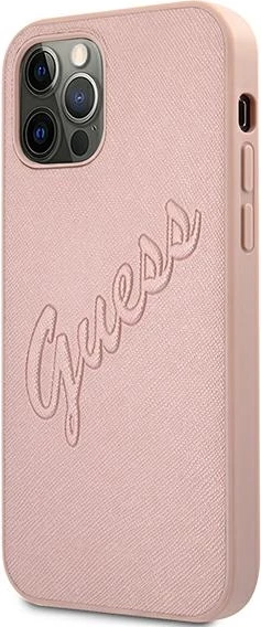 Mbështjellës Guess GUHCP12LRSAVSRG për iPhone 12 Pro Max 6.7", Saffiano Vintage Script, rozë