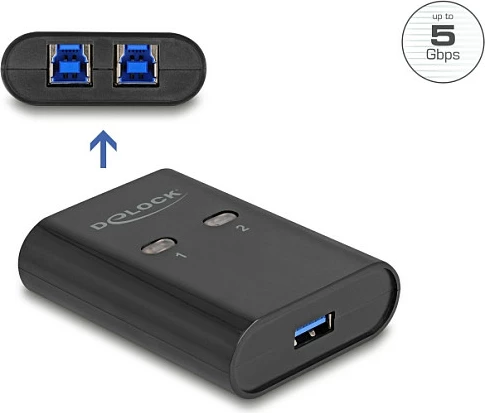 Switch USB 3.2 Gen 1 DeLOCK, 2x Type-B në 1x Type-A, 5 Gbps, i zi