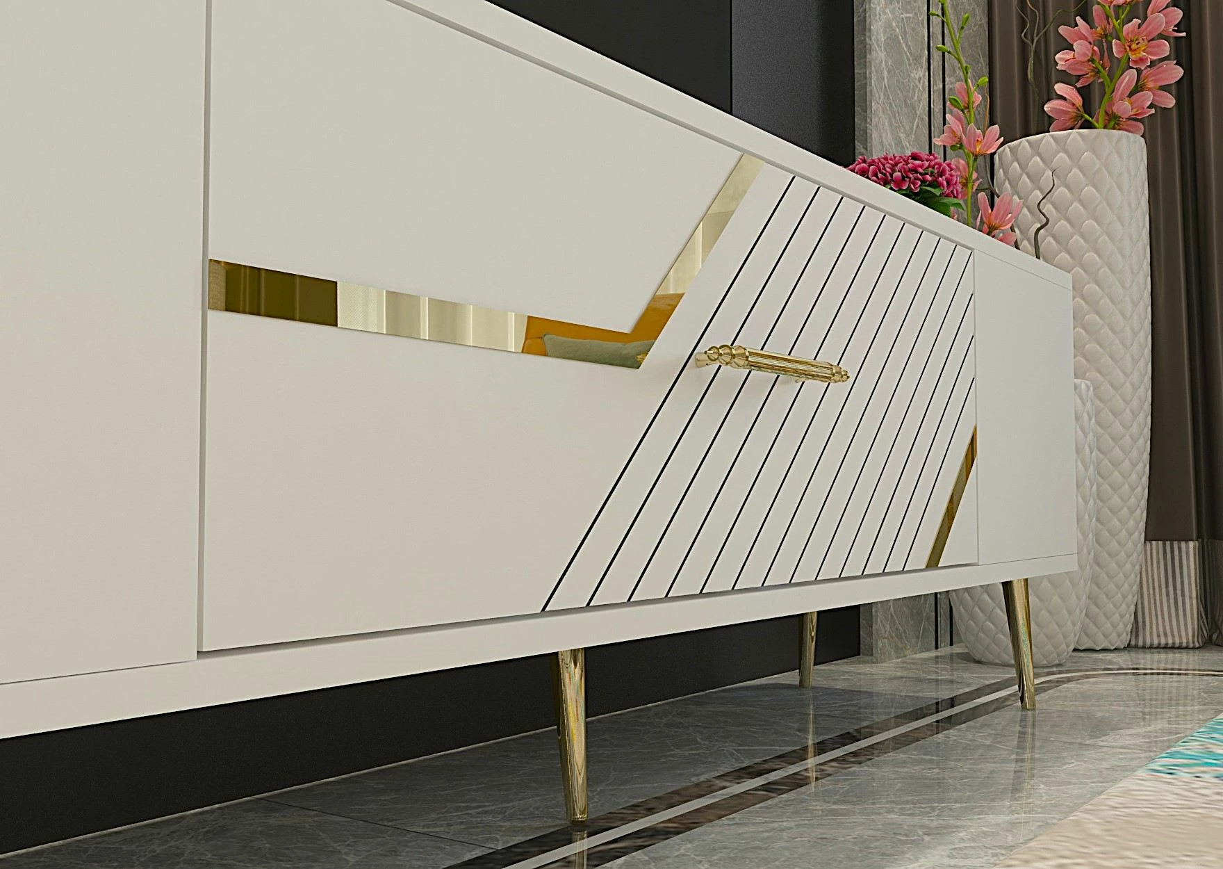 Komodë TV, e bardhë, e artë, Skye Decor, Dekolp5