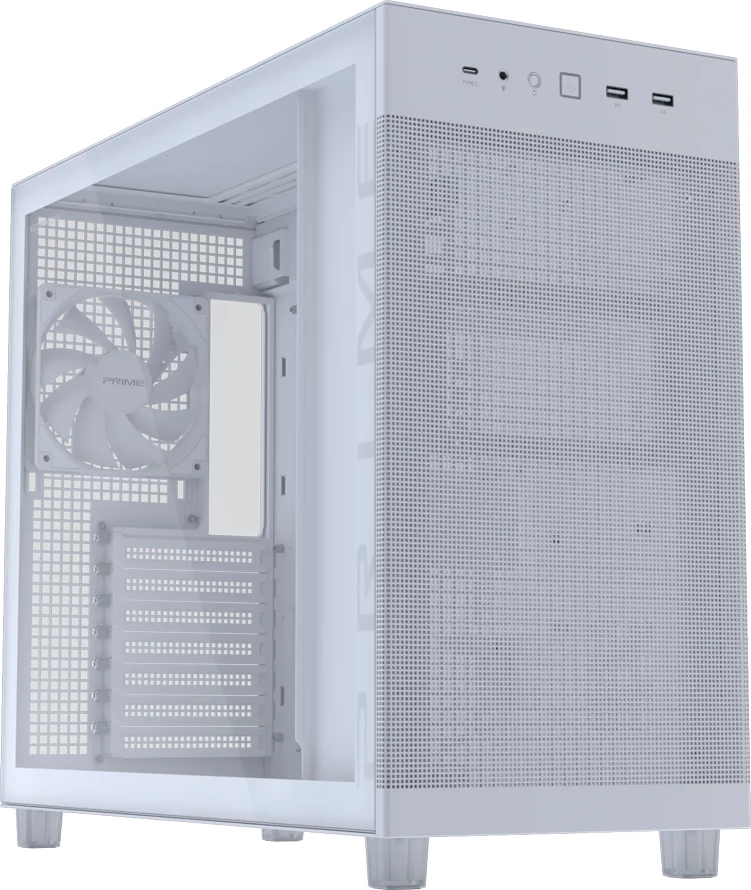 Kasë ASUS Prime AP303 TG ATX Midi Tower, tempered glass/mesh, GPU deri 360mm, radiator 360mm, PSU deri 180mm, e bardhë