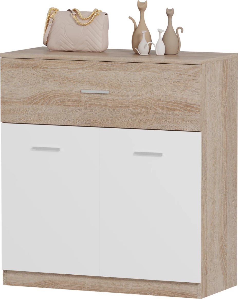 Dollap këpucësh me sirtar, DIONNE, melaminë, ngjyrë Sonama dhe e bardhë, 80x35x84H cm