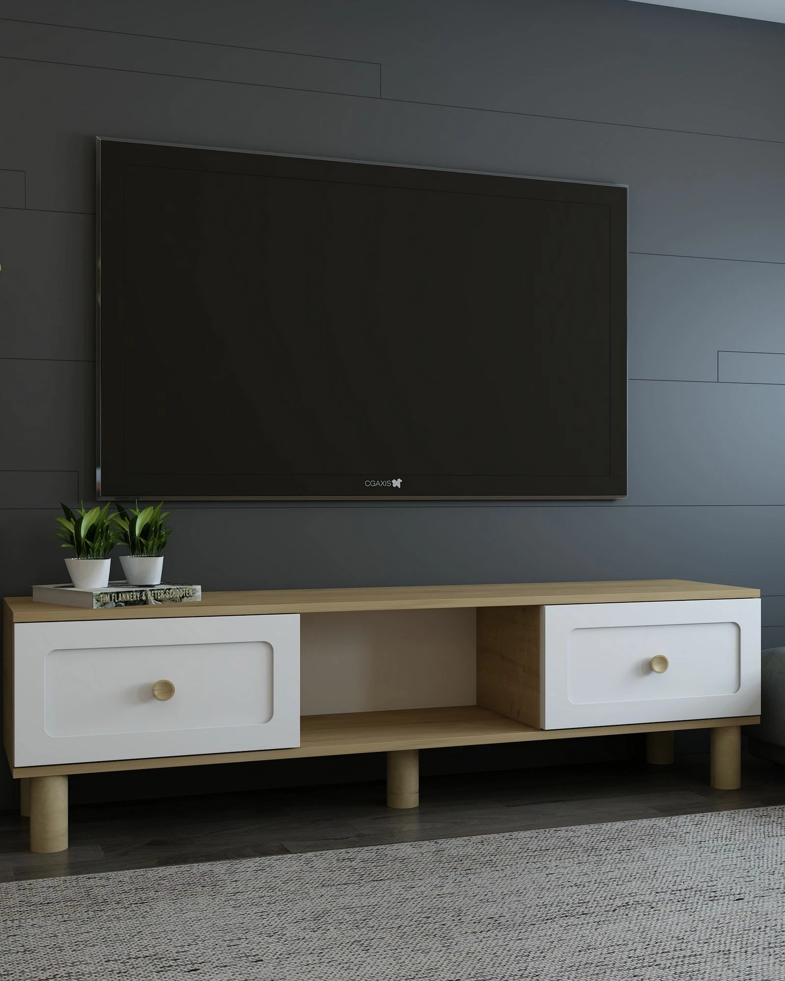 Komodë TV Skye Decor, Rosalinda Bohem, ngjyrë lis safir dhe e bardhë