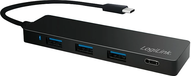 Hub USB LogiLink UA0311, USB-C në 3x USB-A + 1x USB-C, 5Gbps, 30cm, i zi