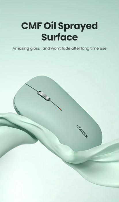 Maus wireless UGREEN 90374 2.4GHz 4000 DPI silent ultra i hollë, jeshile, me kuti