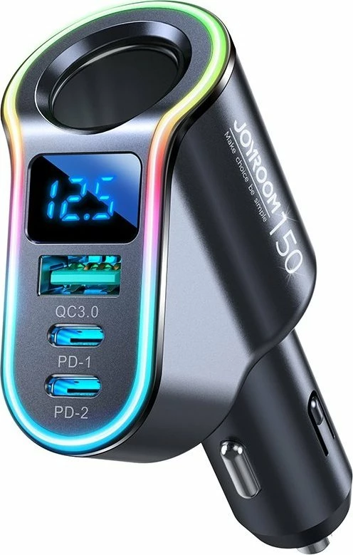 Karikues për veturë Joyroom JR-CL21 150W 1x USB-A + 2x USB-C QC3.0/PD3.0 12/24V, i zi